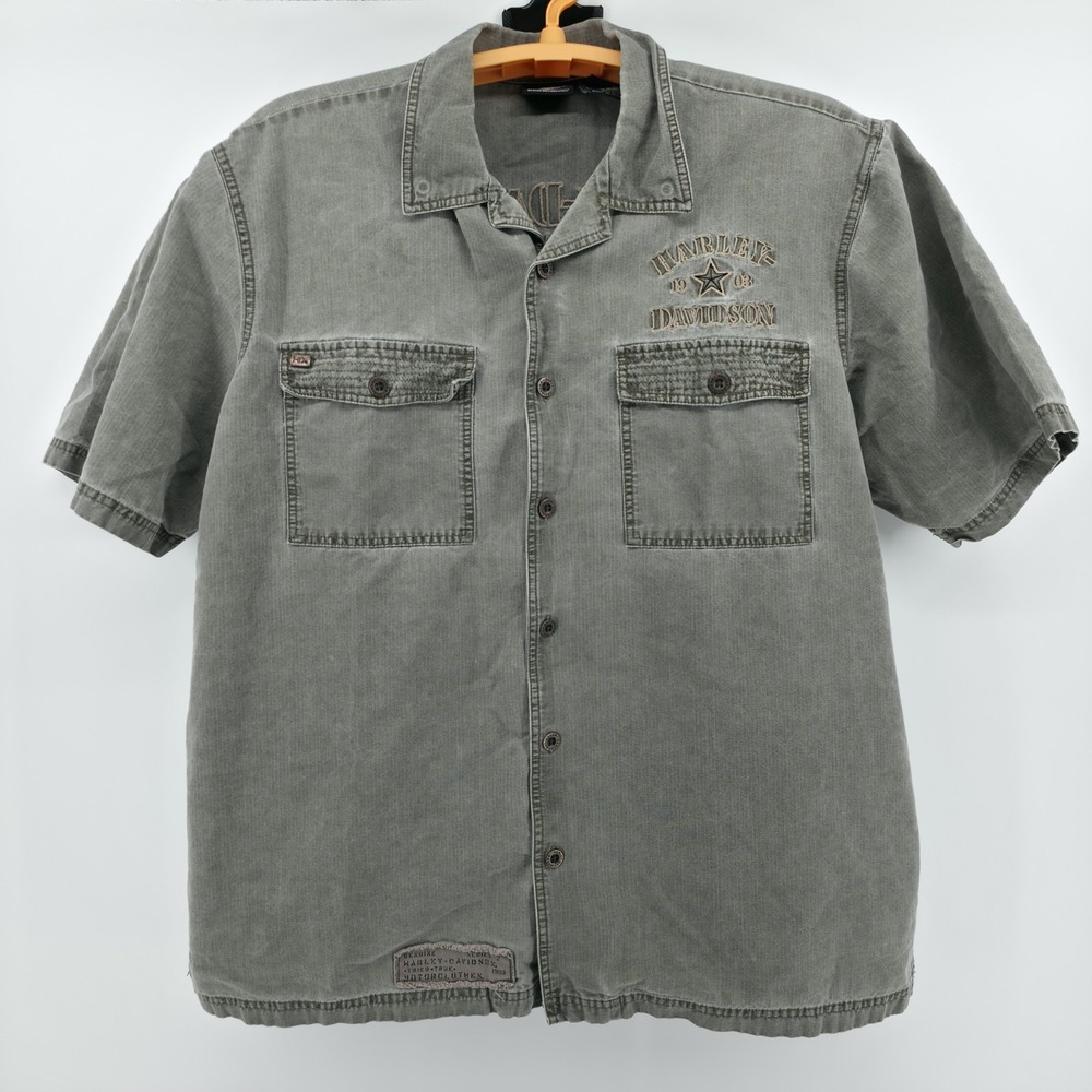 Harley Davidson Motorcycles button down Men's XL Gray Heavy Cotton Logo shirt